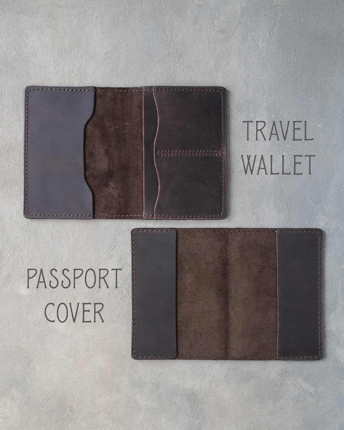 Inside the travel wallet and the passport cover: passport sleeves, card slots and a cash pocket