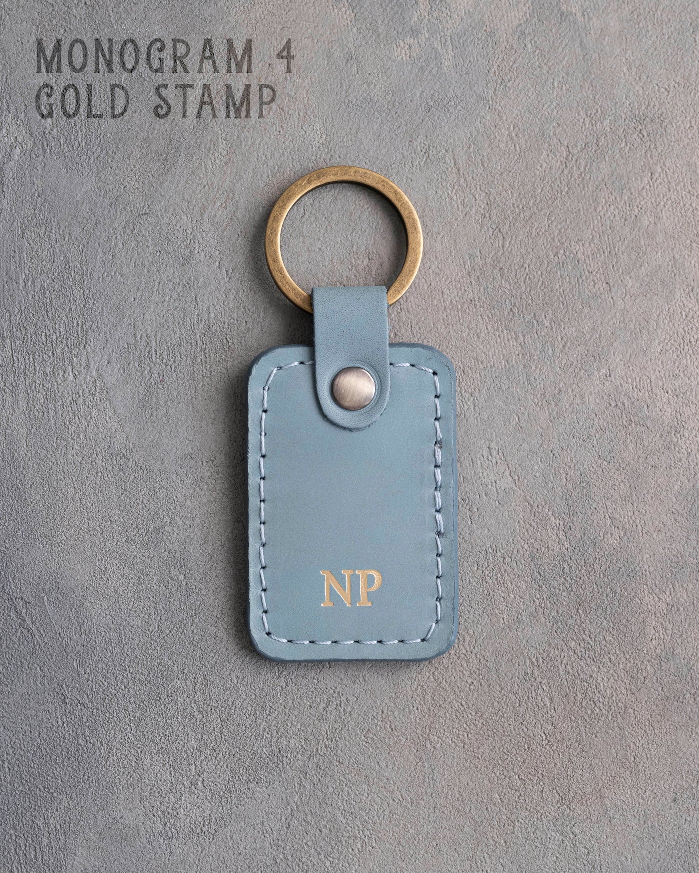 Minimalist Initials Keychain in Turquoise Leather