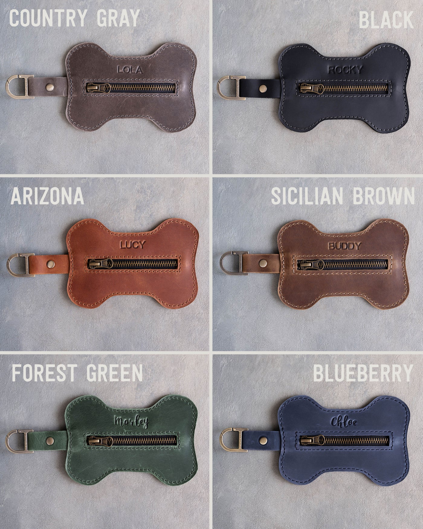 Leather Dog Poop Bag Holder, Bone Shaped
