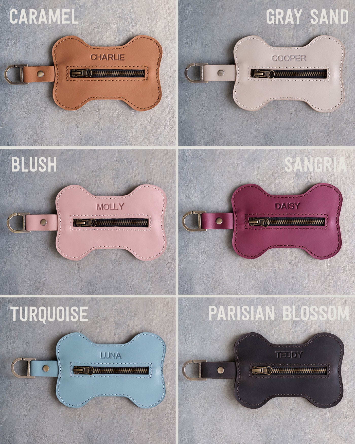 Leather Dog Poop Bag Holder, Bone Shaped