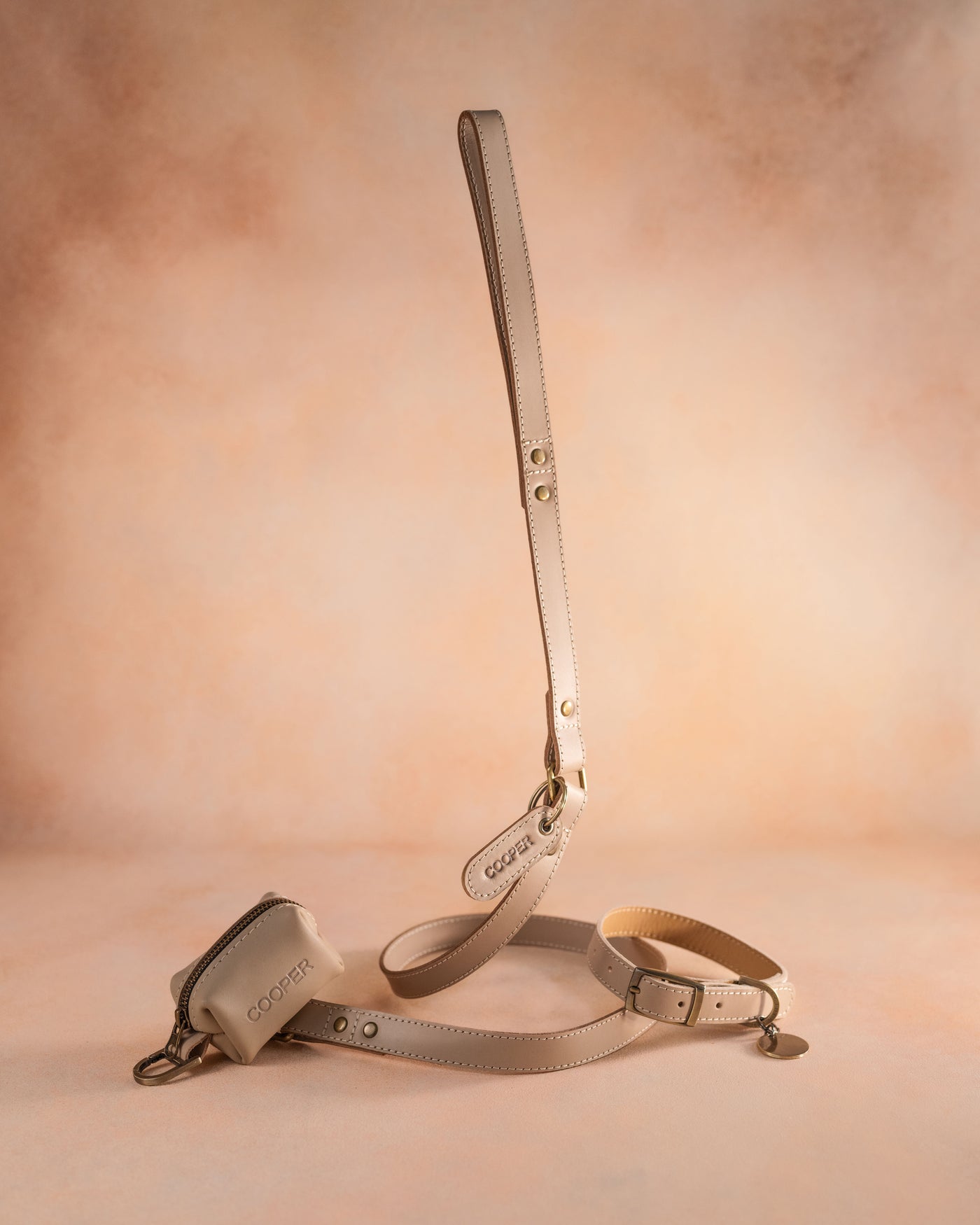 Dog Collar in Gray Sand leather with classy pin buckle