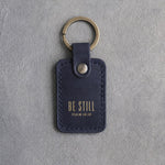 Be Still Psalm 46:10 Blueberry handcrafted leather keychain, Christian scripture gift