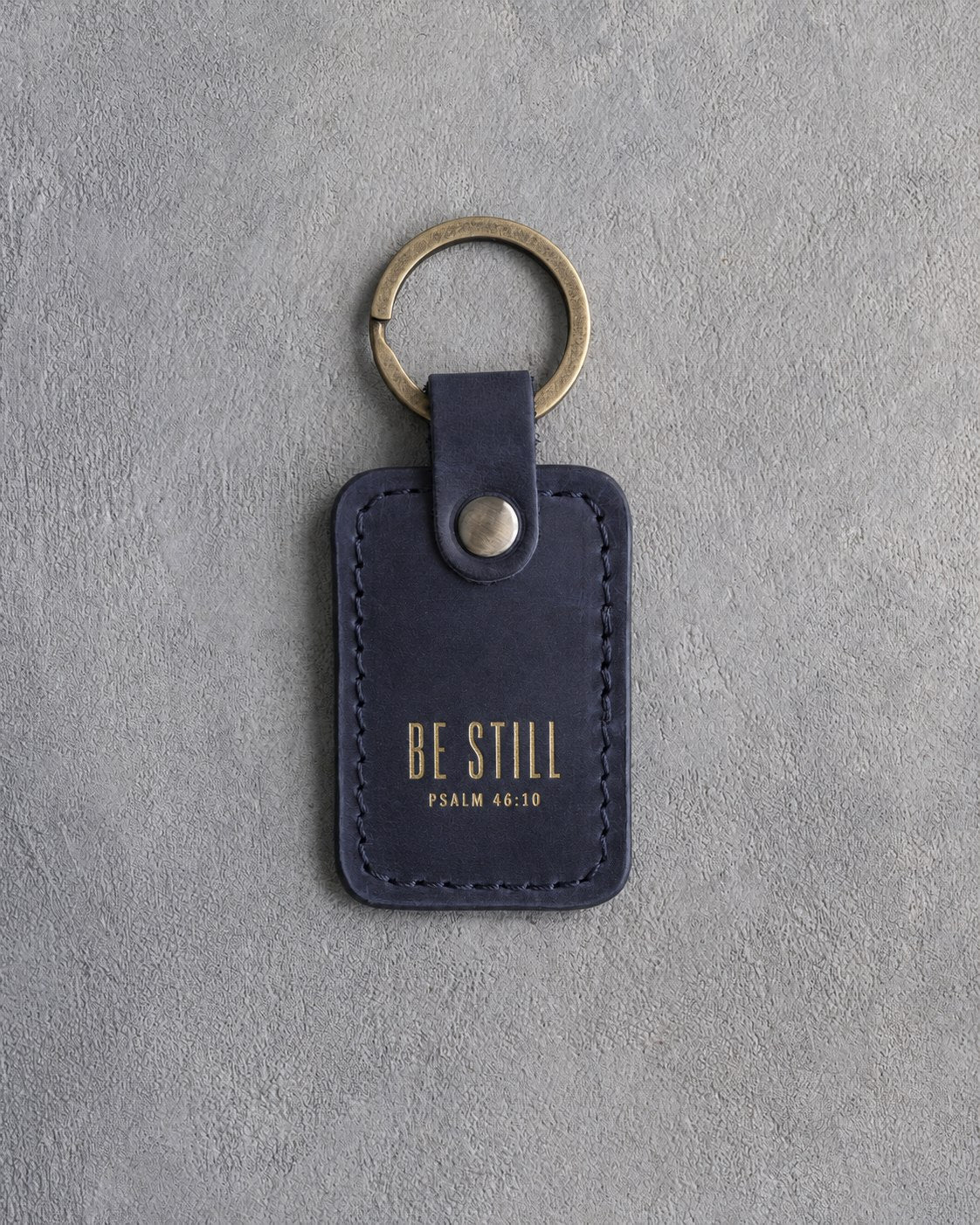 Be Still Psalm 46:10 Blueberry handcrafted leather keychain, Christian scripture gift