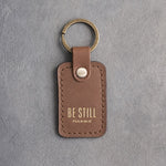 Be Still Psalm 46:10 Caramel handcrafted leather keychain, Christian scripture gift