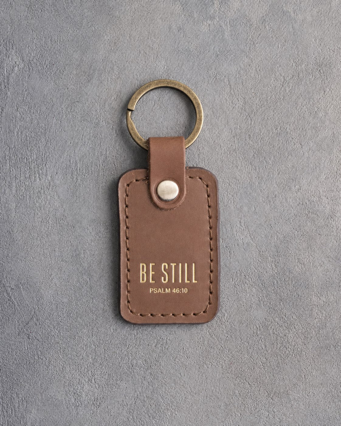 Be Still Psalm 46:10 Caramel handcrafted leather keychain, Christian scripture gift