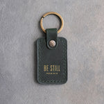 Be Still Psalm 46:10 Forest Green handcrafted leather keychain, Christian scripture gift