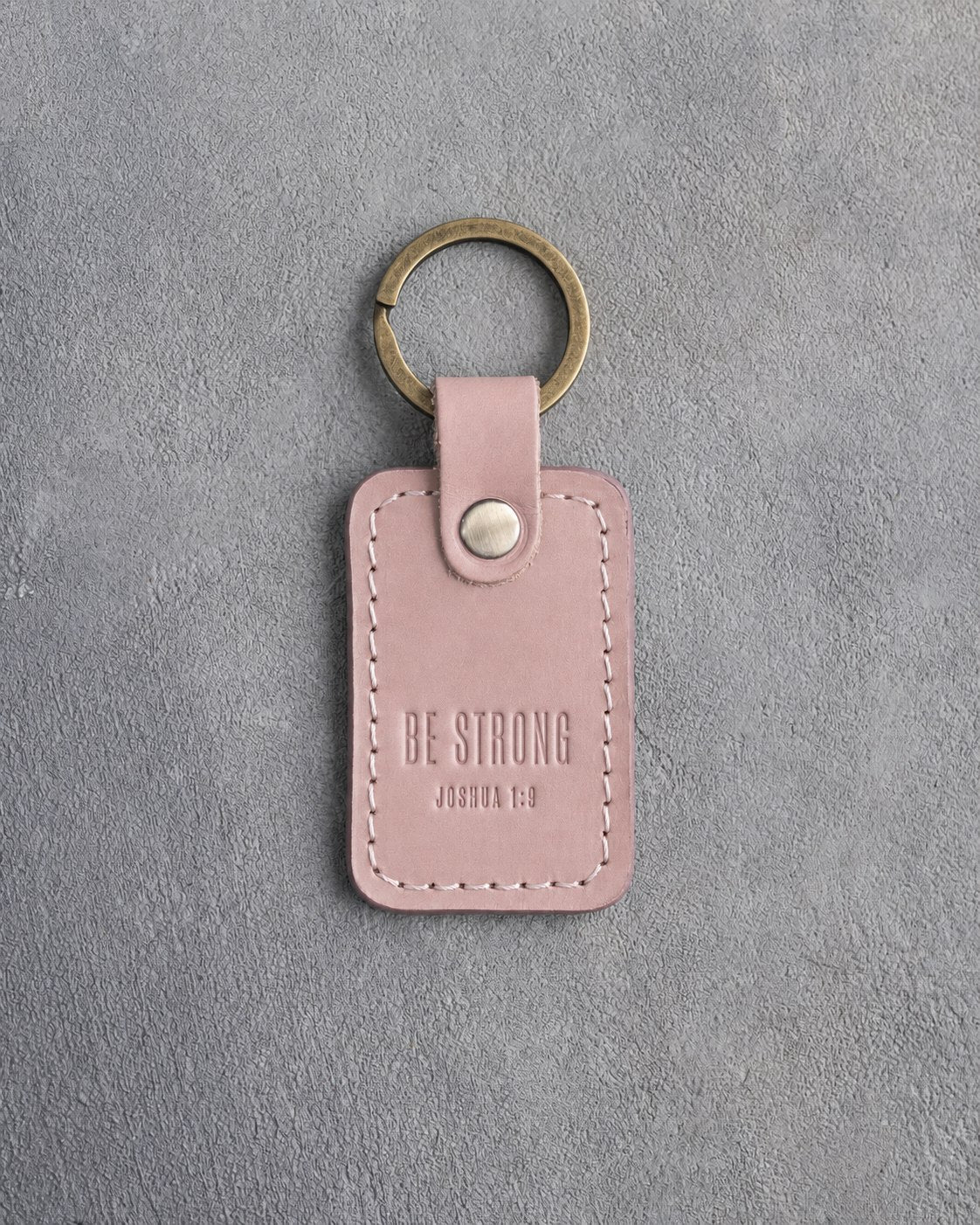 Be Strong Joshua 1:9 Blush handcrafted leather keychain, Christian scripture gift