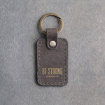 Be Strong Joshua 1:9 Country Gray handcrafted leather keychain, Christian scripture gift