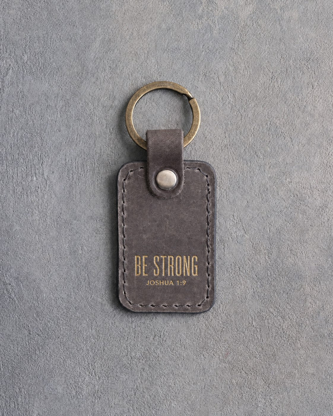 Be Strong Joshua 1:9 Country Gray handcrafted leather keychain, Christian scripture gift
