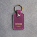 Be Strong Joshua 1:9 Fuchsia handcrafted leather keychain, Christian scripture gift