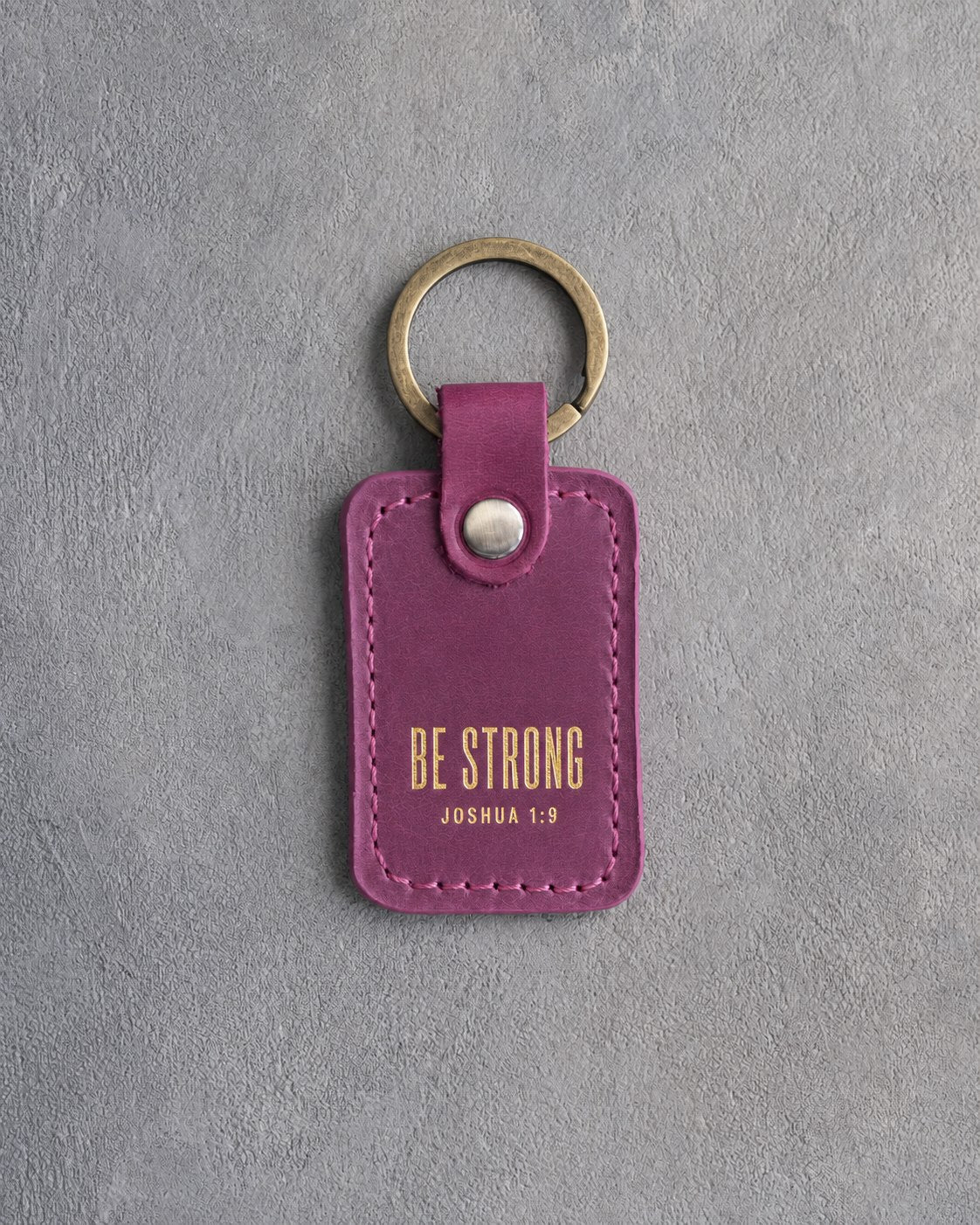 Be Strong Joshua 1:9 Fuchsia handcrafted leather keychain, Christian scripture gift