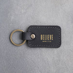 Believe Mark 11:24 Black handcrafted leather keychain, Christian scripture gift
