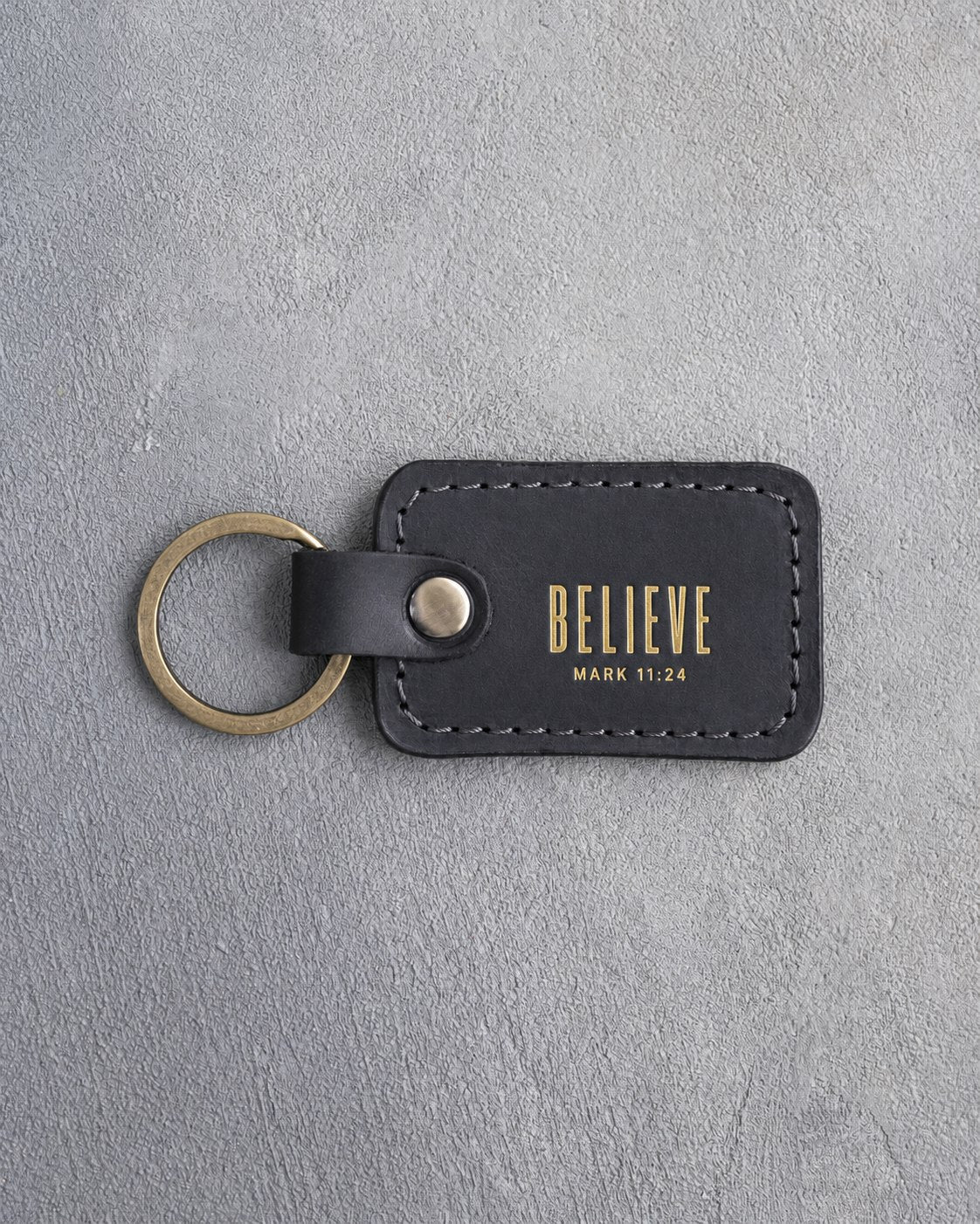 Believe Mark 11:24 Black handcrafted leather keychain, Christian scripture gift
