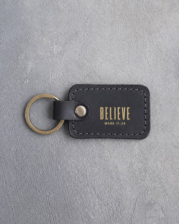 Mark 11:24 keychain – "believe" bible verse gift
