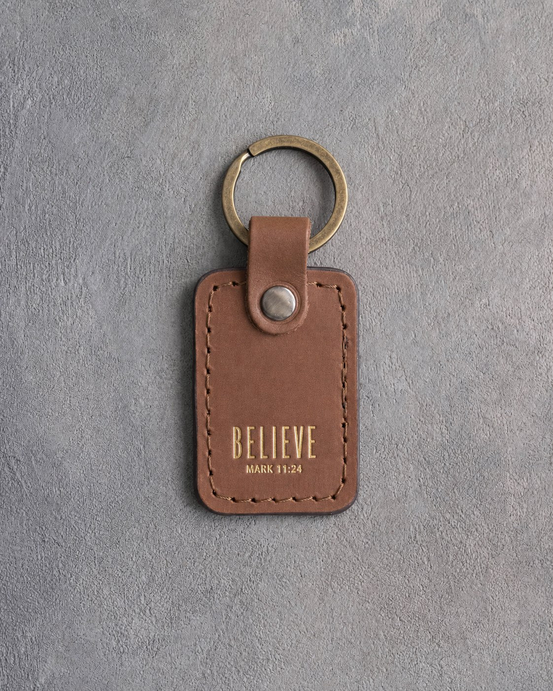 Believe Mark 11:24 Caramel handcrafted leather keychain, Christian scripture gift