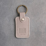 Believe Mark 11:24 Gray Sand handcrafted leather keychain, Christian scripture gift