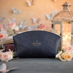 Believe Mark 11:24 Blueberry full-grain leather makeup bag, Christian scripture gift