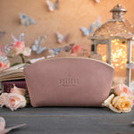 Believe Mark 11:24 Blush full-grain leather makeup bag, Christian scripture gift