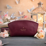 Believe Mark 11:24 Sangria full-grain leather makeup bag, Christian scripture gift