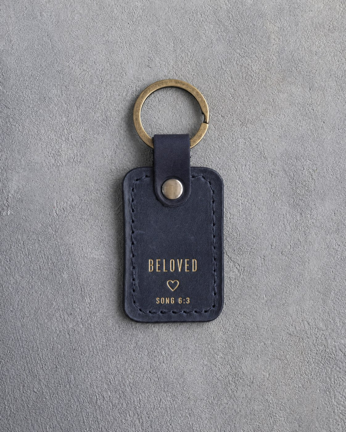 Beloved Song 6:3 Blueberry handcrafted leather keychain, Christian scripture gift