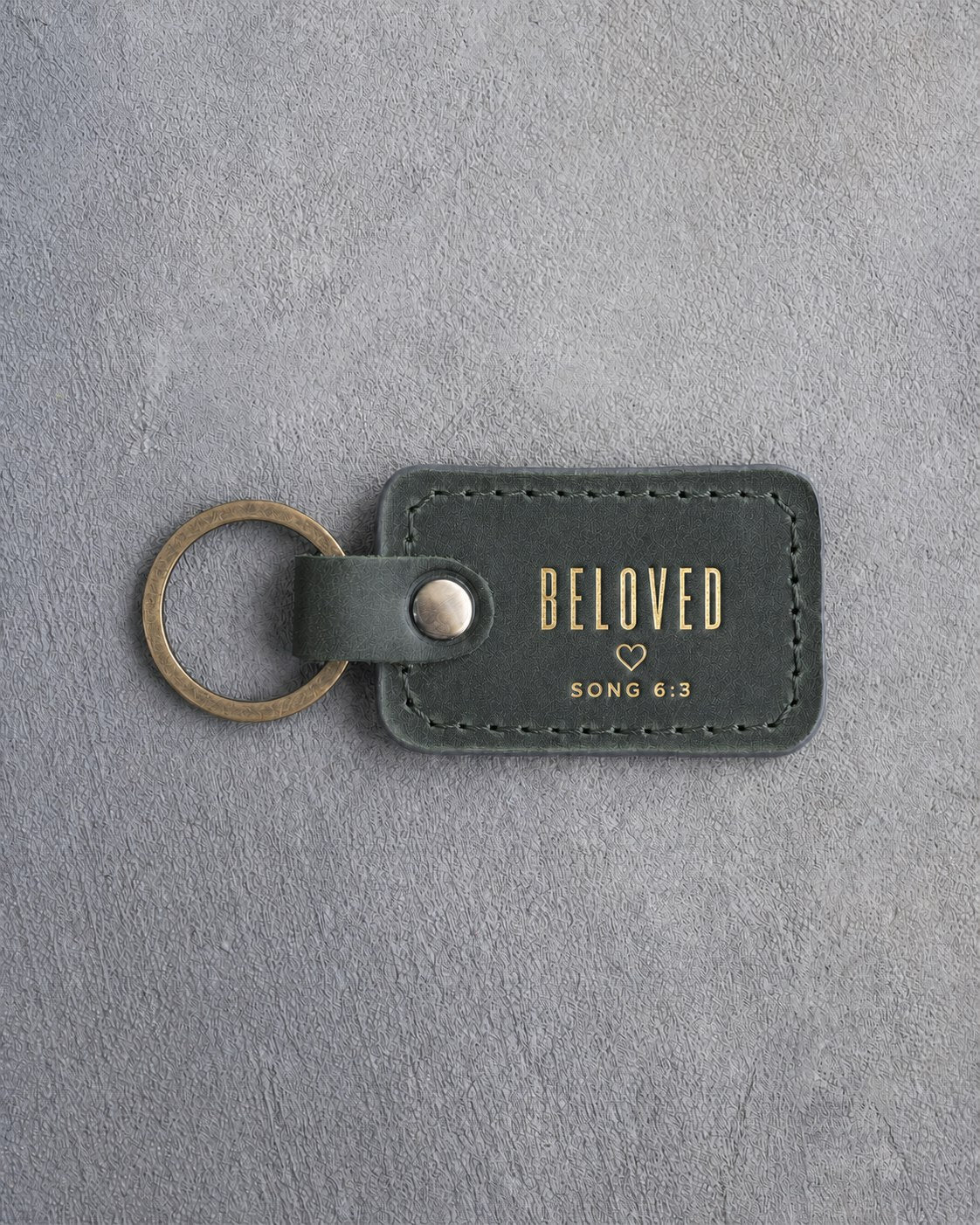 Beloved Song 6:3 Forest Green handcrafted leather keychain, Christian scripture gift