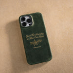 Grant Thee According To Thine Own Heart Psalm 20:4 handcrafted leather iPhone case, Christian scripture gift