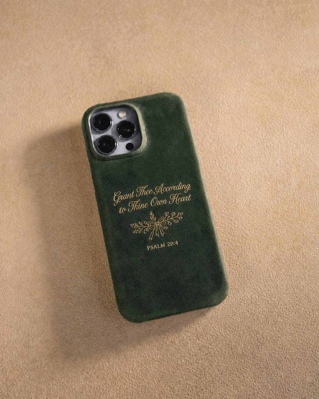 Grant Thee According To Thine Own Heart Psalm 20:4 handcrafted leather iPhone case, Christian scripture gift