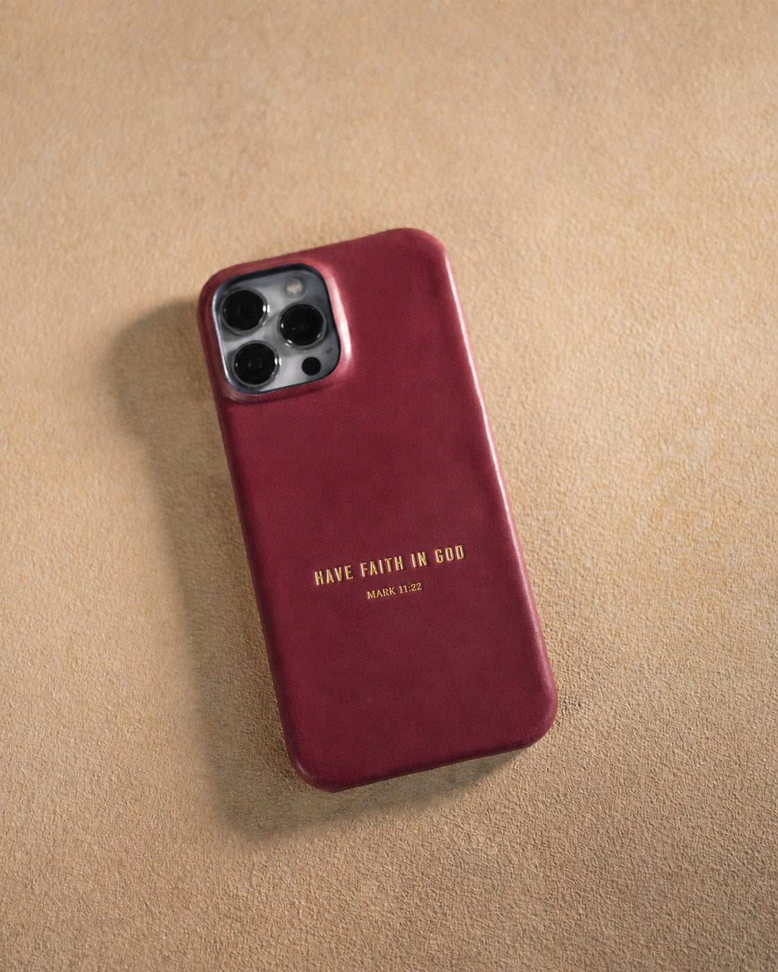 Have Faith In God Mark 11:22 handcrafted leather iPhone case, Christian scripture gift