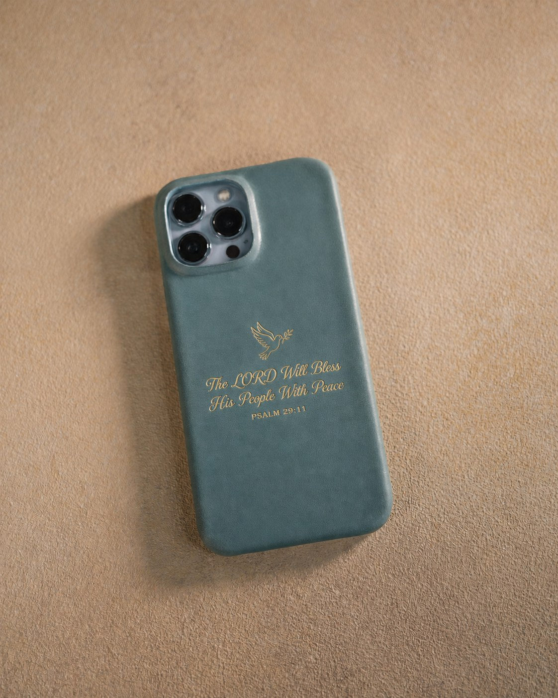 The Lord Will Bless His People With Peace Psalm 29:11 handcrafted leather iPhone case, Christian scripture gift