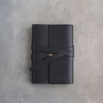 Black leather journal, Small size, front with a debossed name