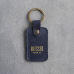Blessed Psalm 1:1 Blueberry handcrafted leather keychain, Christian scripture gift