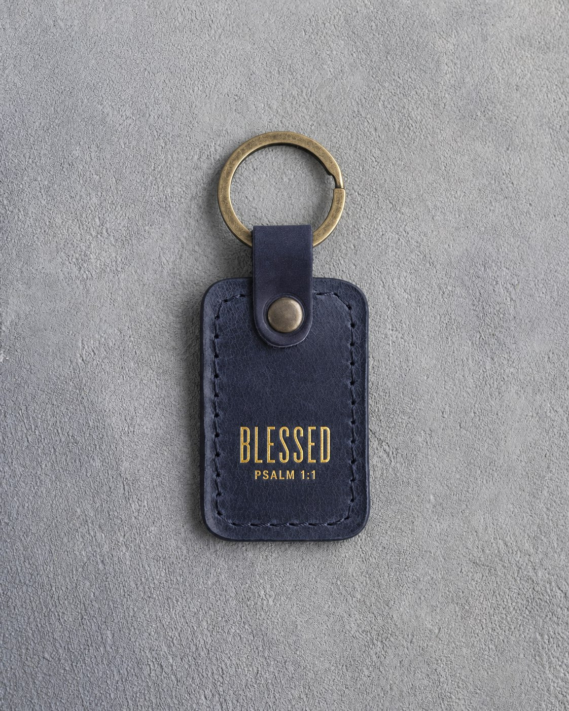 Blessed Psalm 1:1 Blueberry handcrafted leather keychain, Christian scripture gift