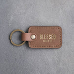 Blessed Psalm 1:1 Caramel handcrafted leather keychain, Christian scripture gift