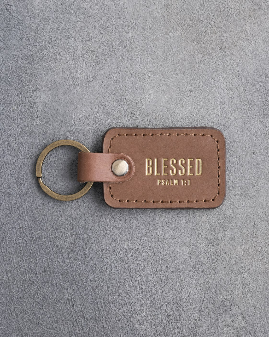 Blessed Psalm 1:1 Caramel handcrafted leather keychain, Christian scripture gift