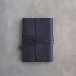 Blueberry leather journal, Small size, front with a debossed name