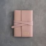 Blush leather journal, Small size, front with a debossed name