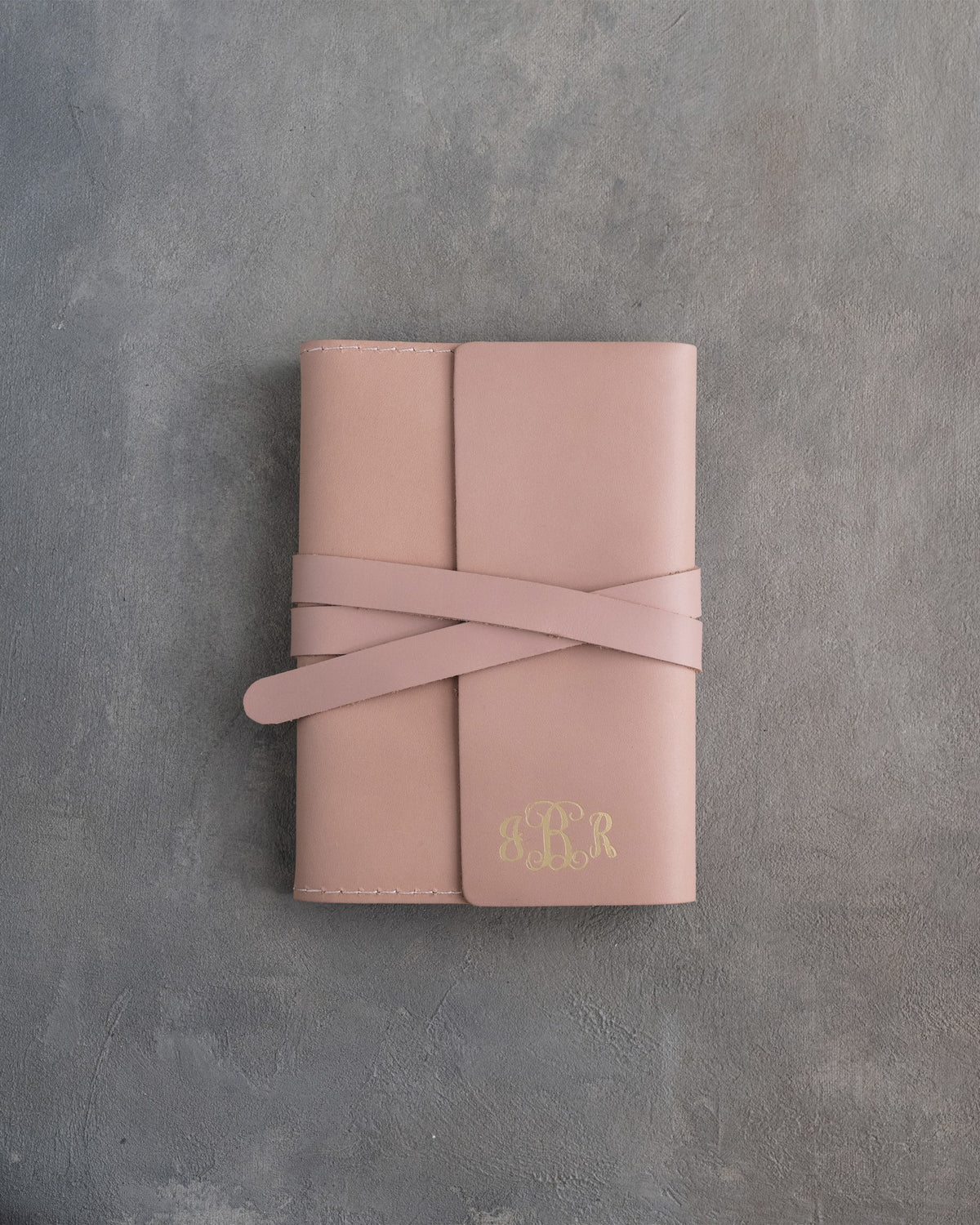 Blush leather journal, Small size, front with a debossed name