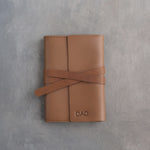 Caramel leather journal, Small size, front with a debossed name
