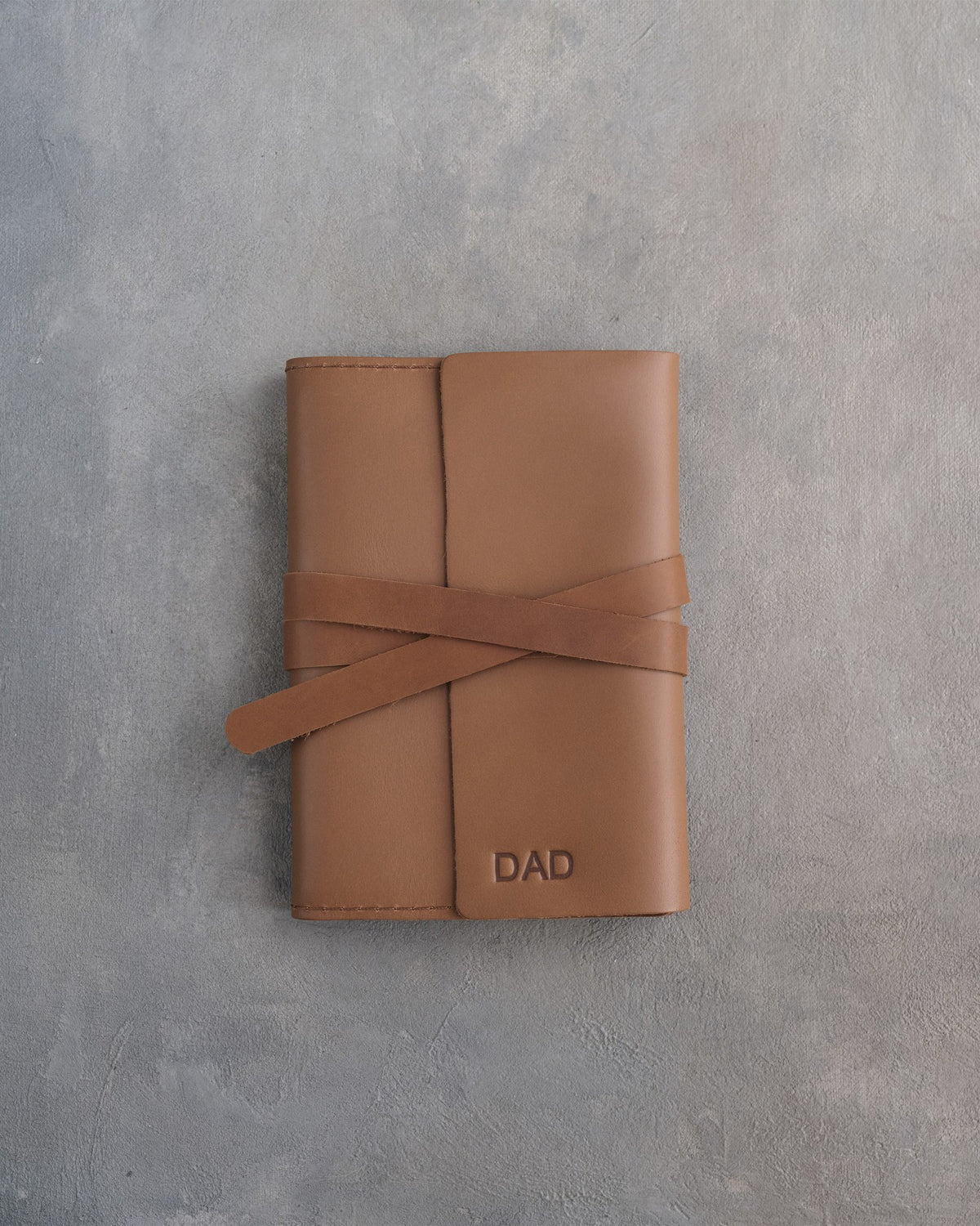 Caramel leather journal, Small size, front with a debossed name