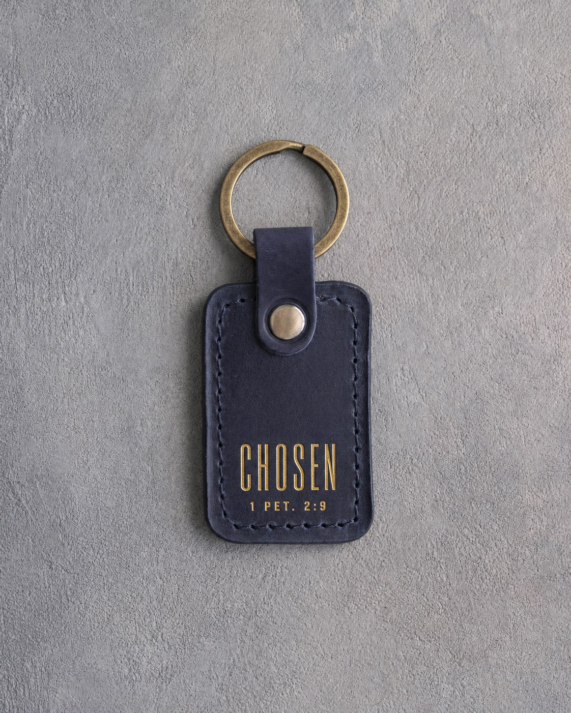 Chosen 1 Pet. 2:9 Blueberry handcrafted leather keychain, Christian scripture gift