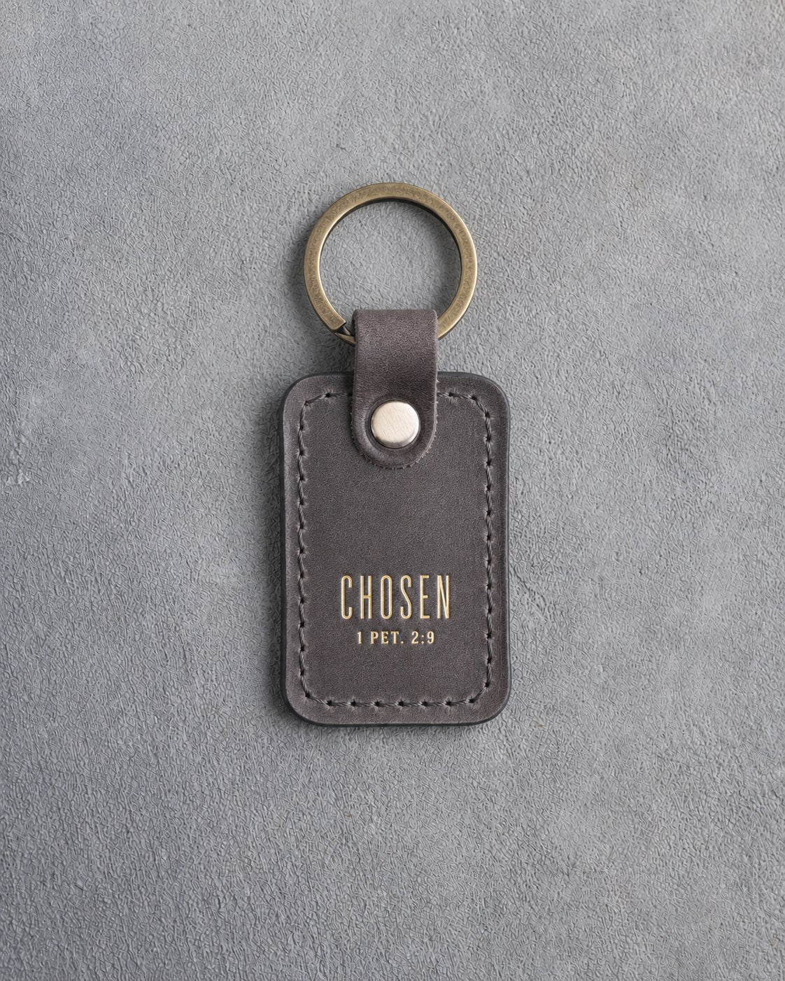 Chosen 1 Pet. 2:9 Country Gray handcrafted leather keychain, Christian scripture gift