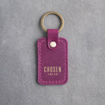 Chosen 1 Pet. 2:9 Fuchsia handcrafted leather keychain, Christian scripture gift