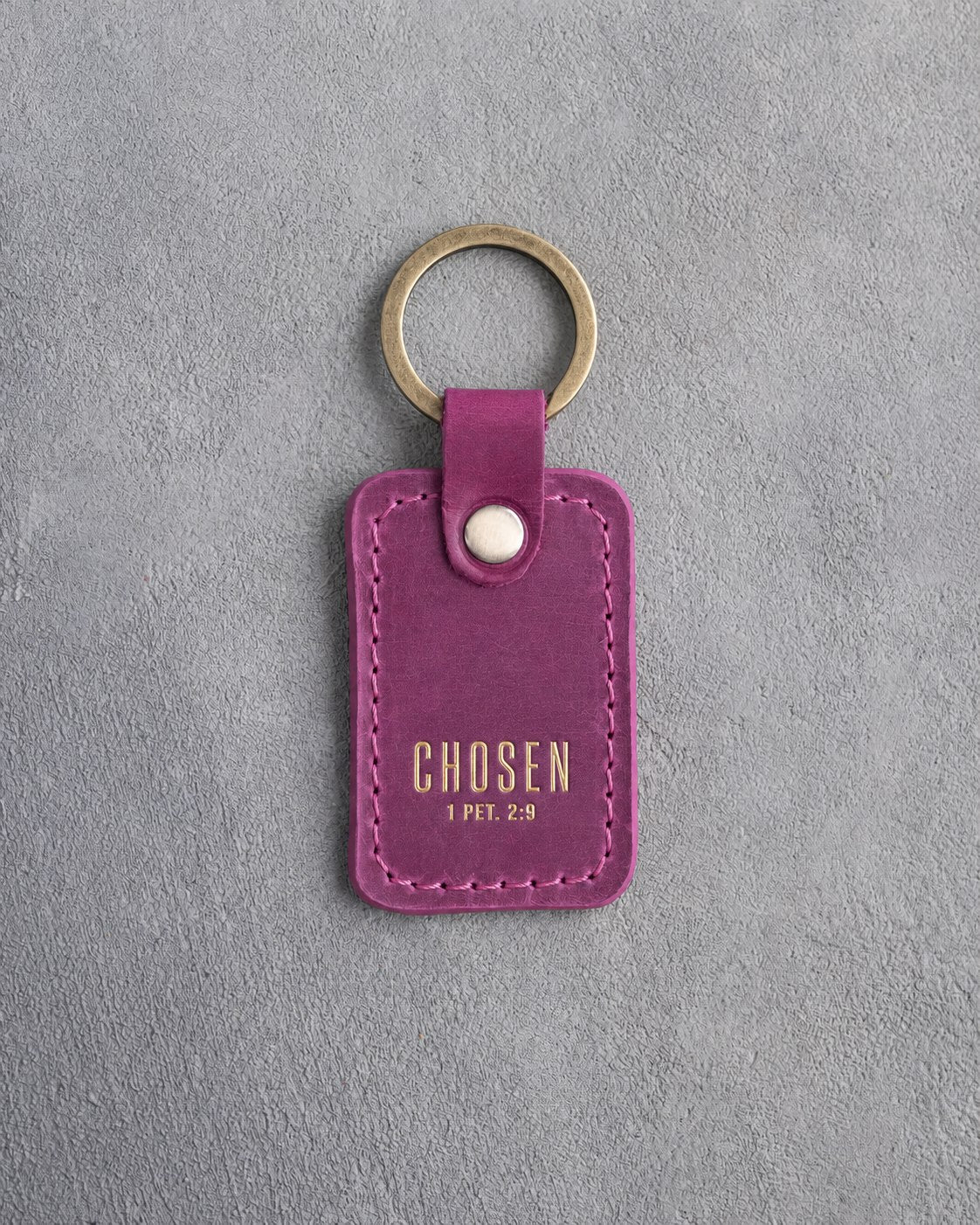 Chosen 1 Pet. 2:9 Fuchsia handcrafted leather keychain, Christian scripture gift