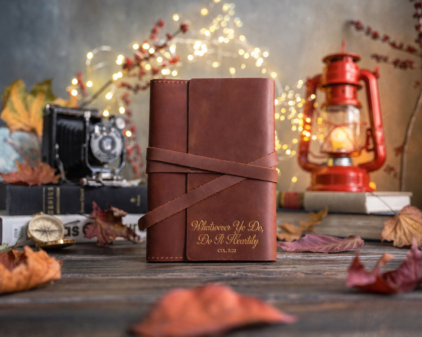 Do It Heartily Col. 3:23 handcrafted leather journal, Christian scripture gift