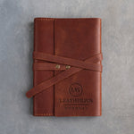 Arizona leather journal with a logo blind debossed on the cover (sample logo: Leatherius Woodman)
