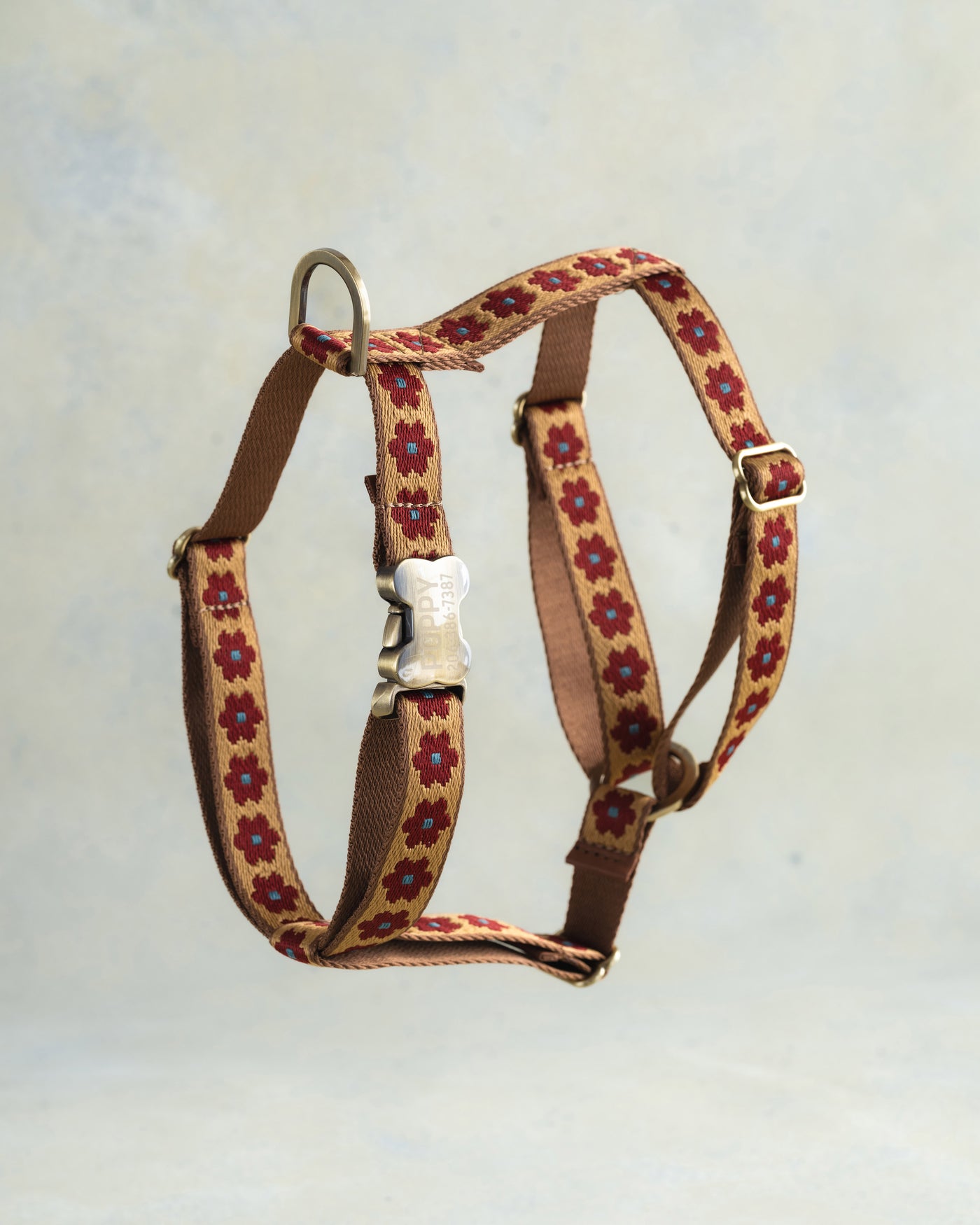 Webbing dog collar floral brown