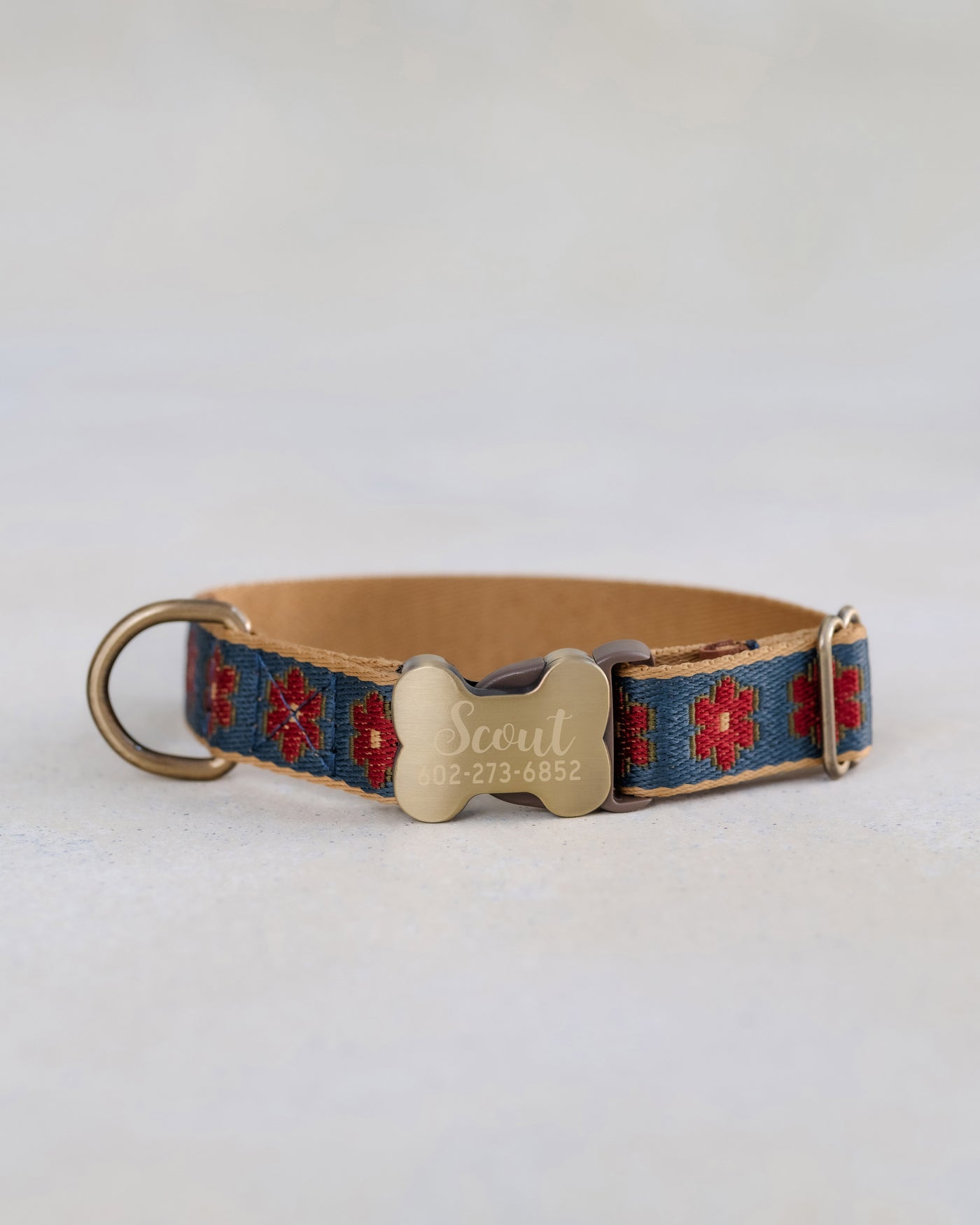 Webbing dog collar navy blue brown floral