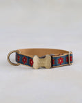Webbing dog collar navy blue brown floral