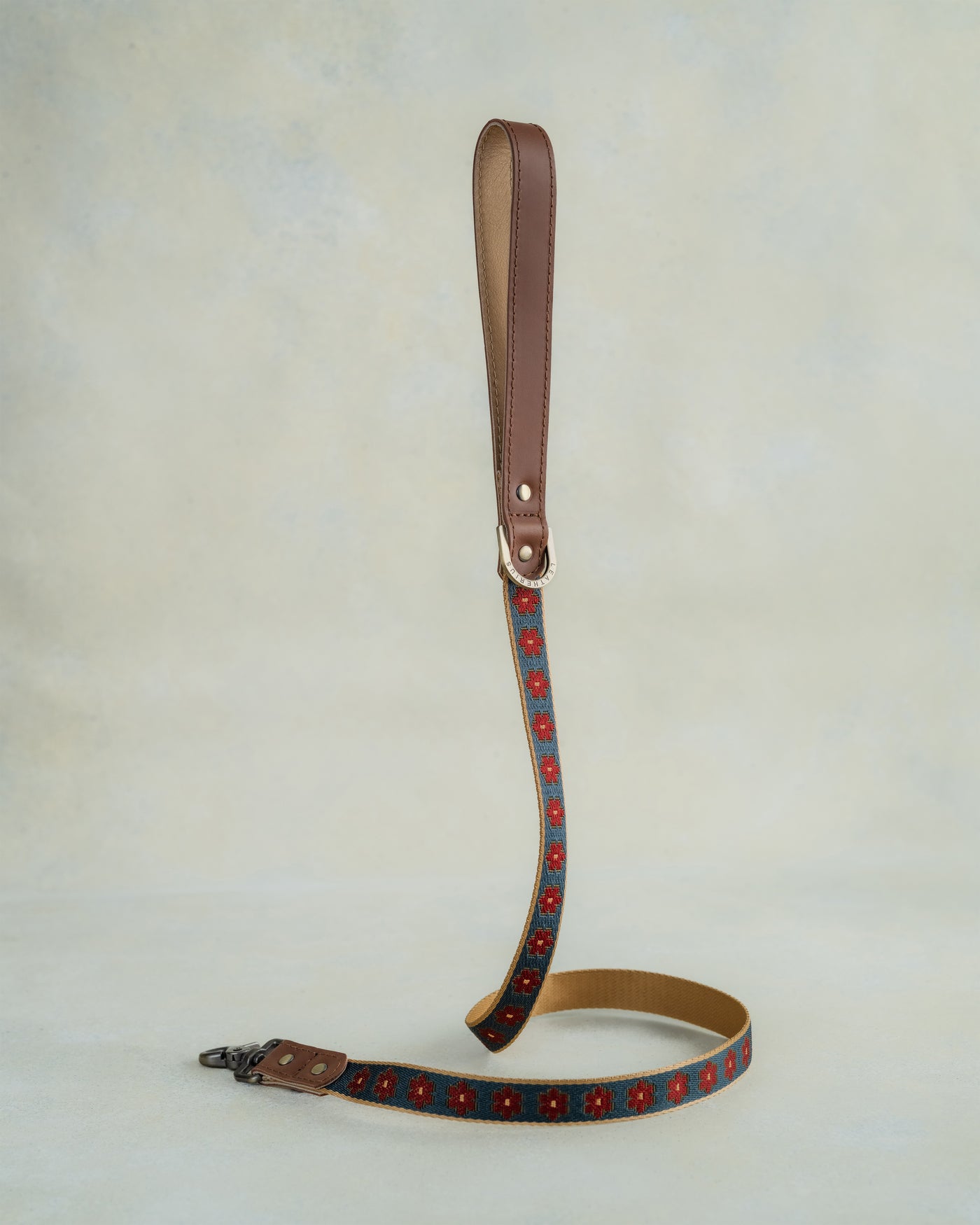 Webbing dog collar navy blue brown floral