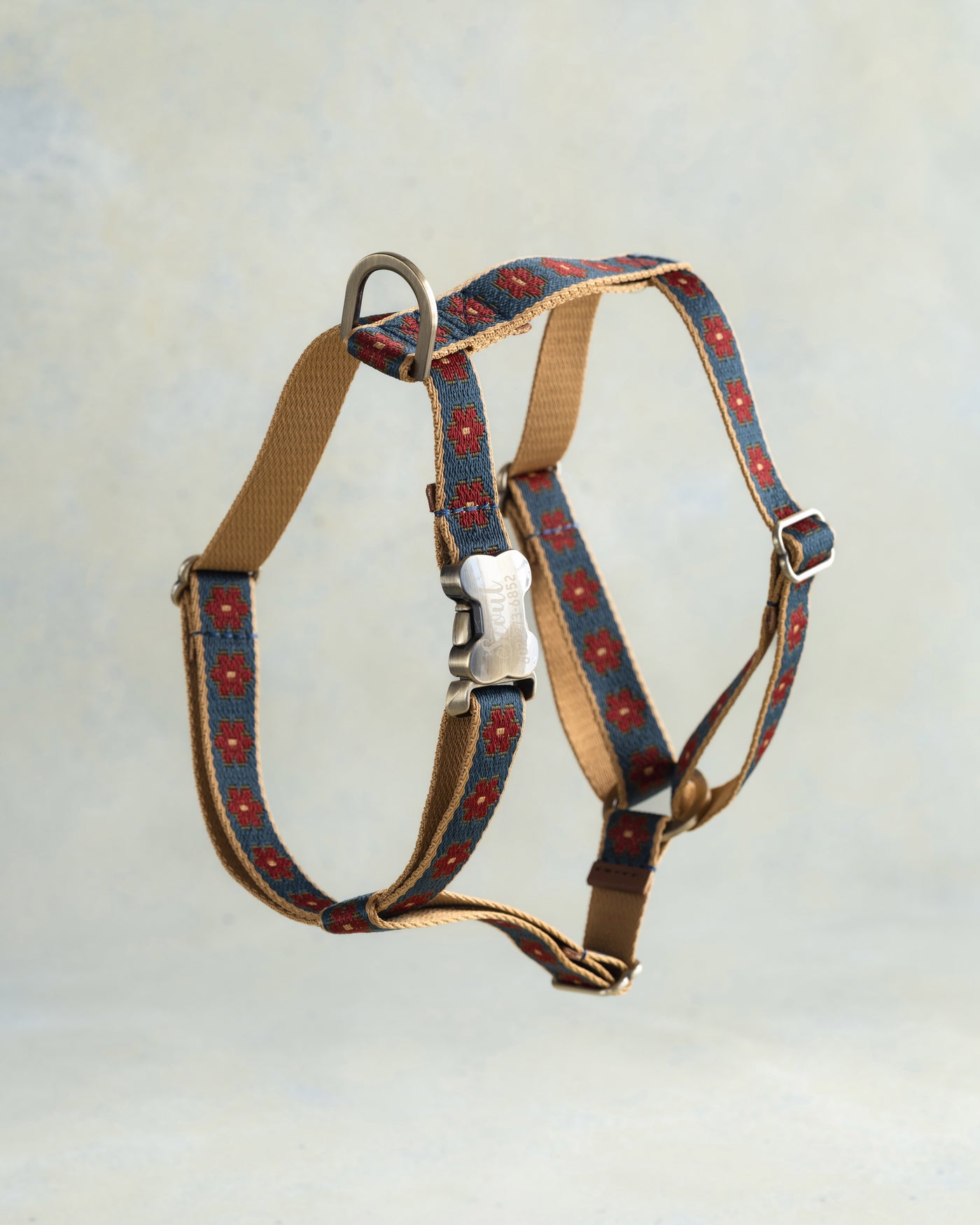 Webbing dog collar navy blue brown floral